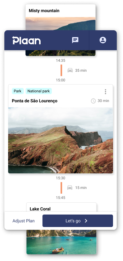Travel itinerary generator Plaan layout and features